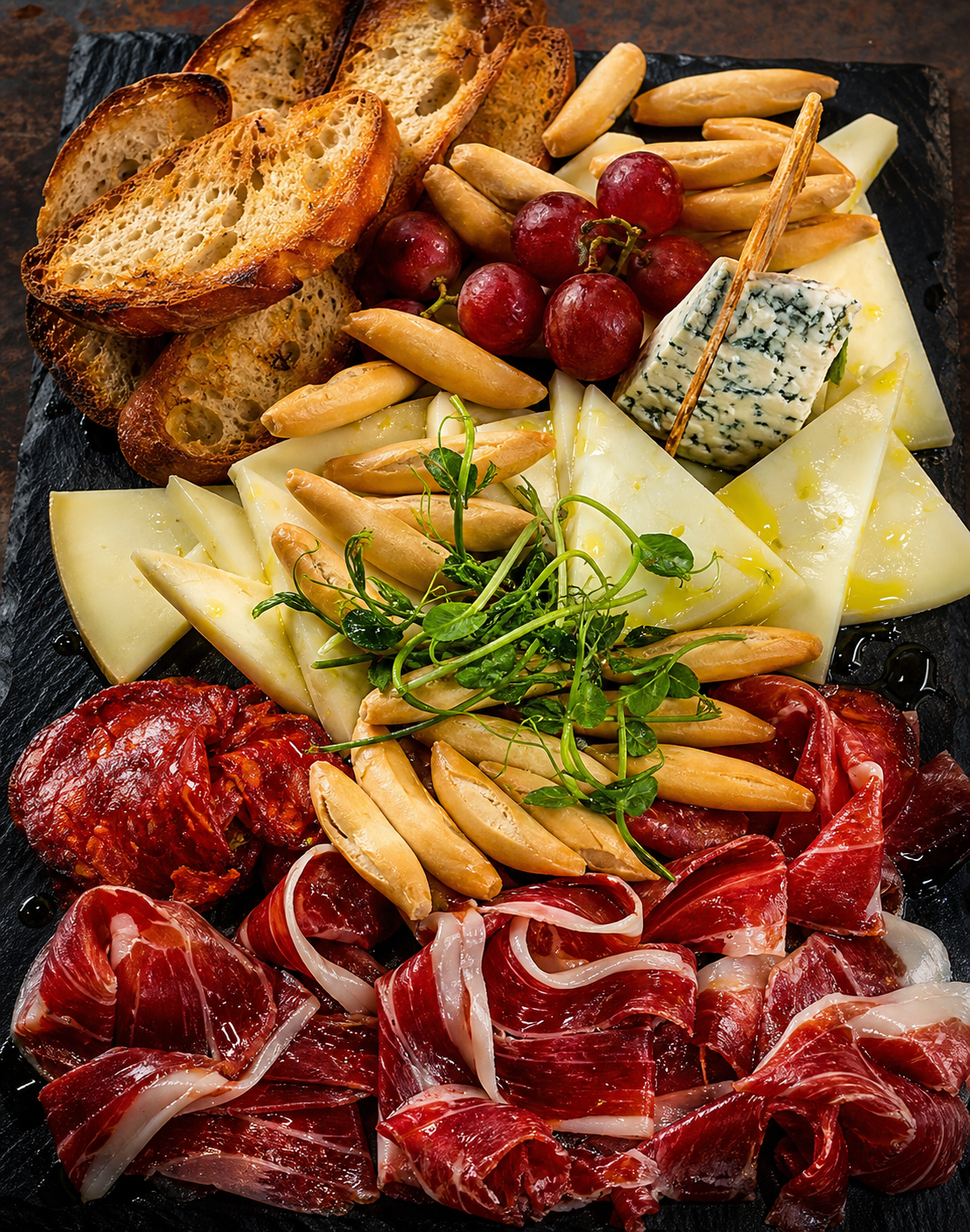 Spanish cheese and cured meat feast, professionally refined from Casa Naranjo's official photograph